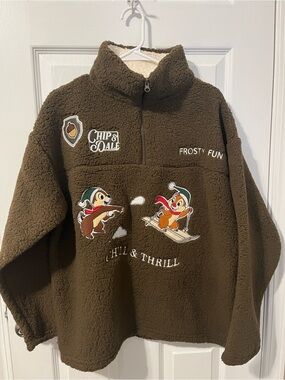 NWT Brown Sherpa Pullover Sweater w Chip and Dale